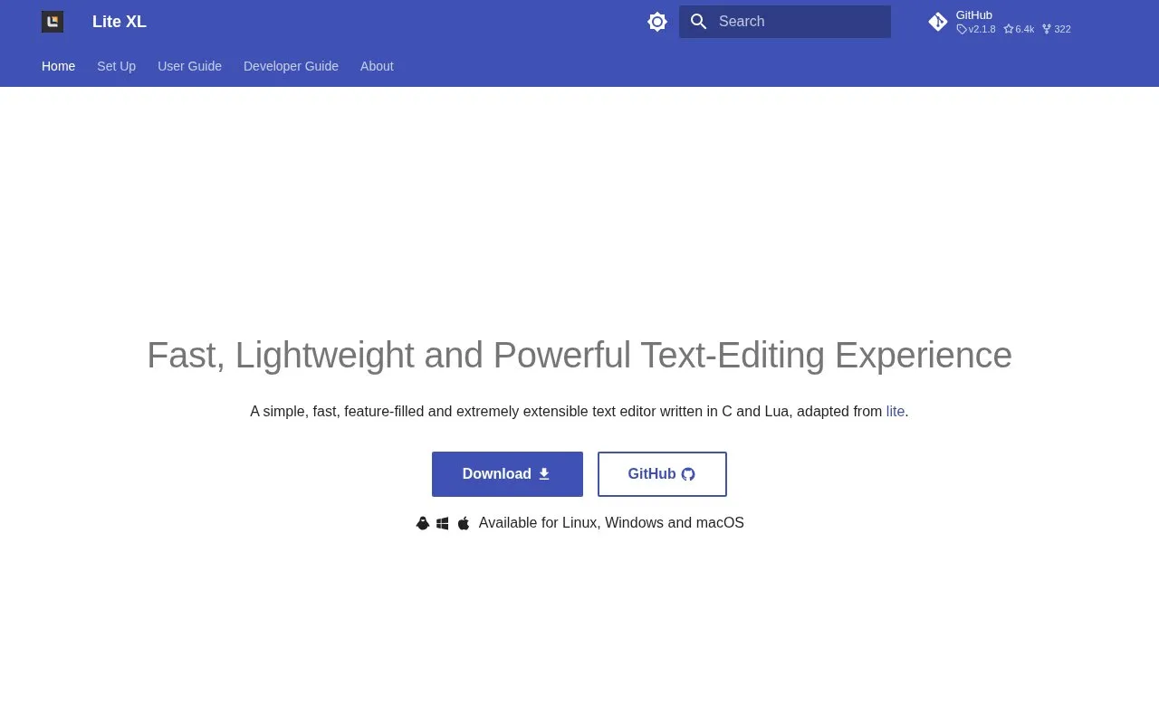Lite XL homepage screenshot