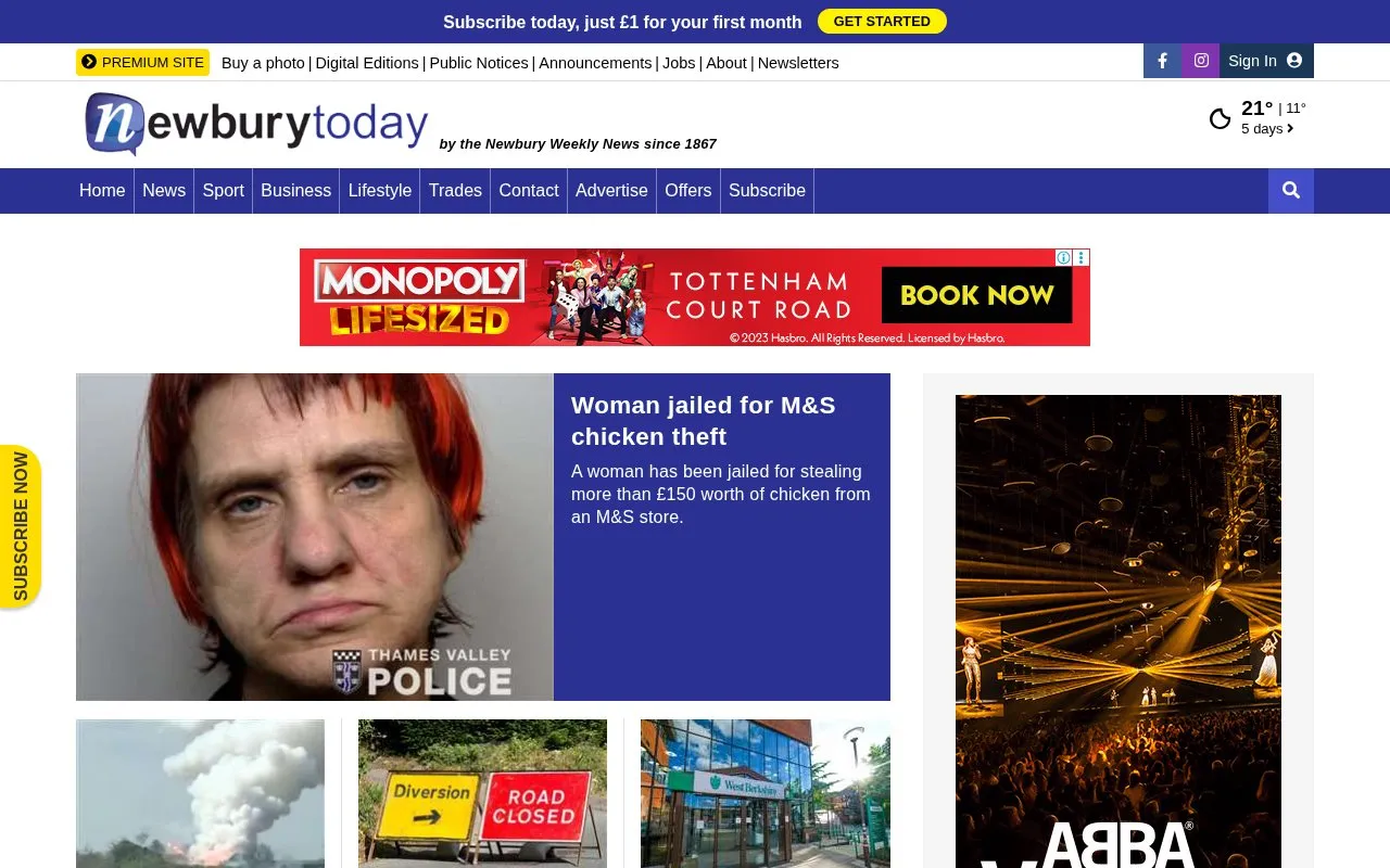 Newbury Weekly News homepage screenshot