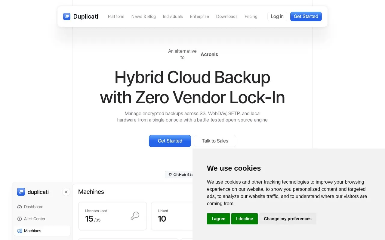 Duplicati homepage screenshot