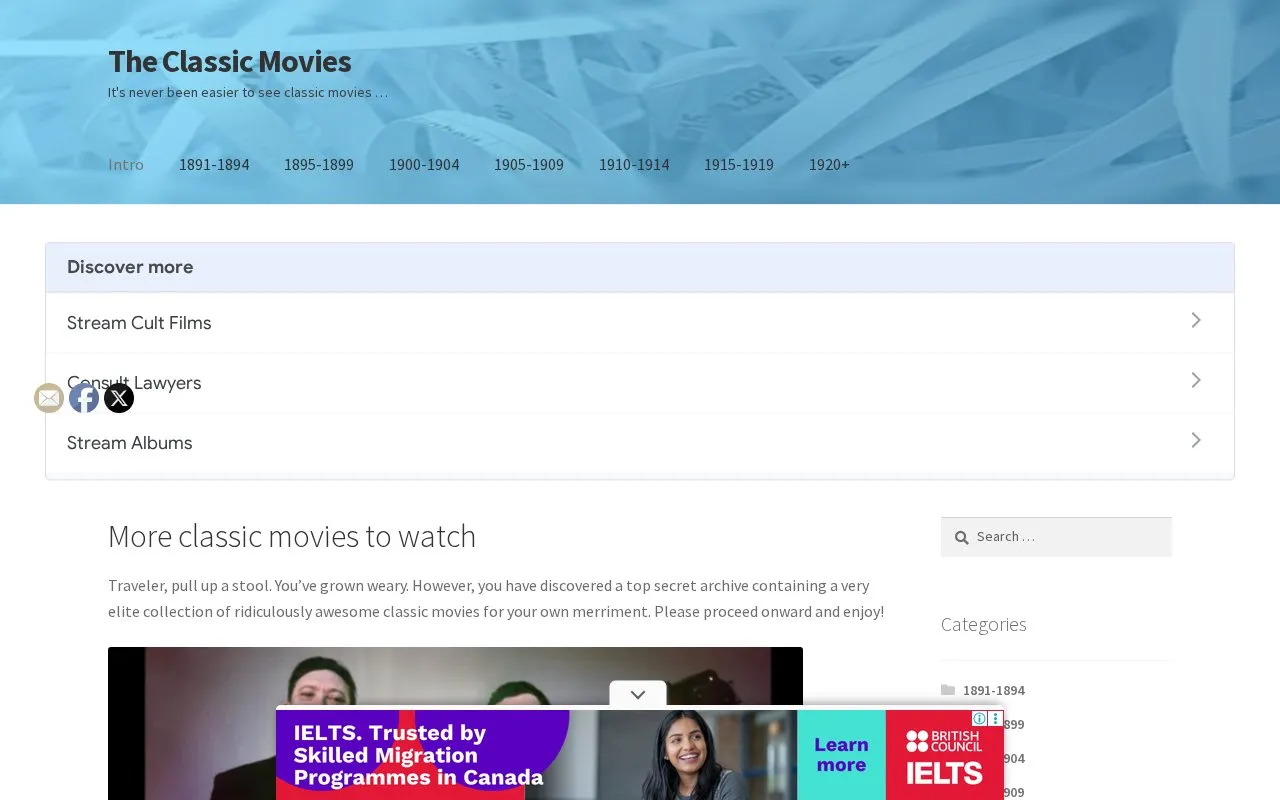 The Classic Movies homepage screenshot