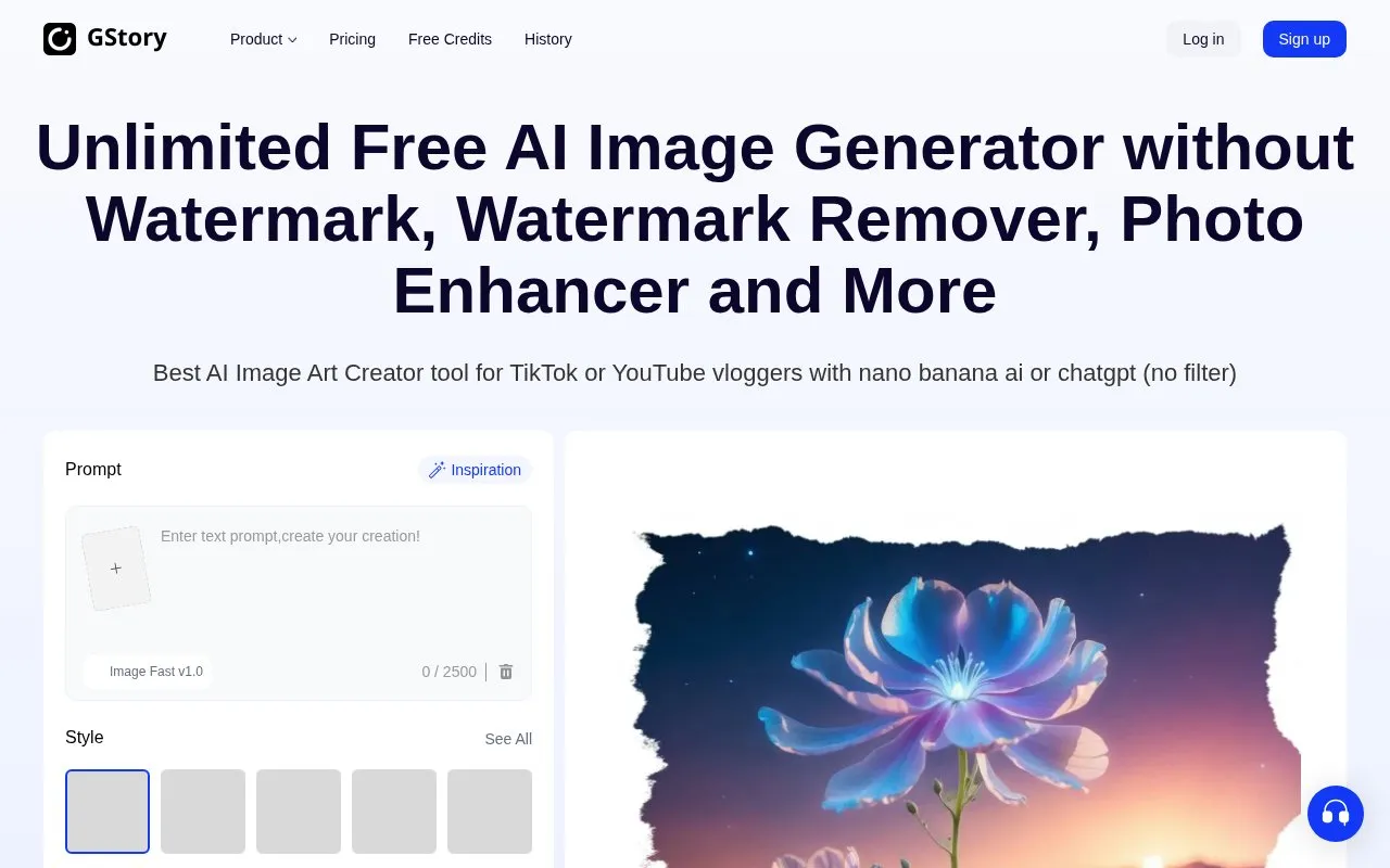 Gstory.ai homepage screenshot