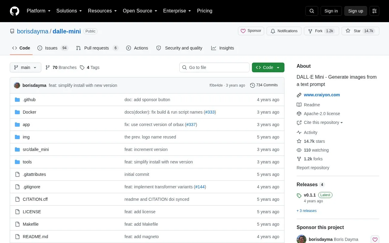 DALL-E mini GitHub homepage screenshot