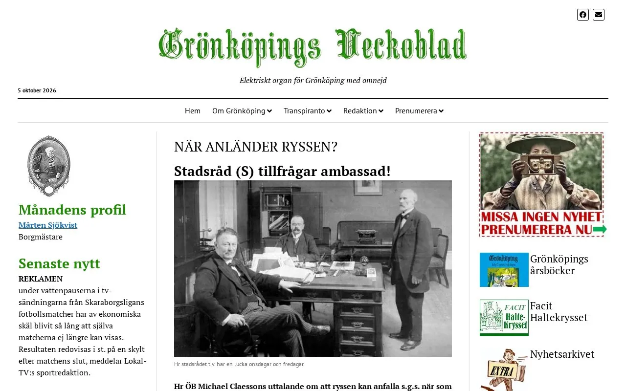 Grönköpings Veckoblad homepage screenshot