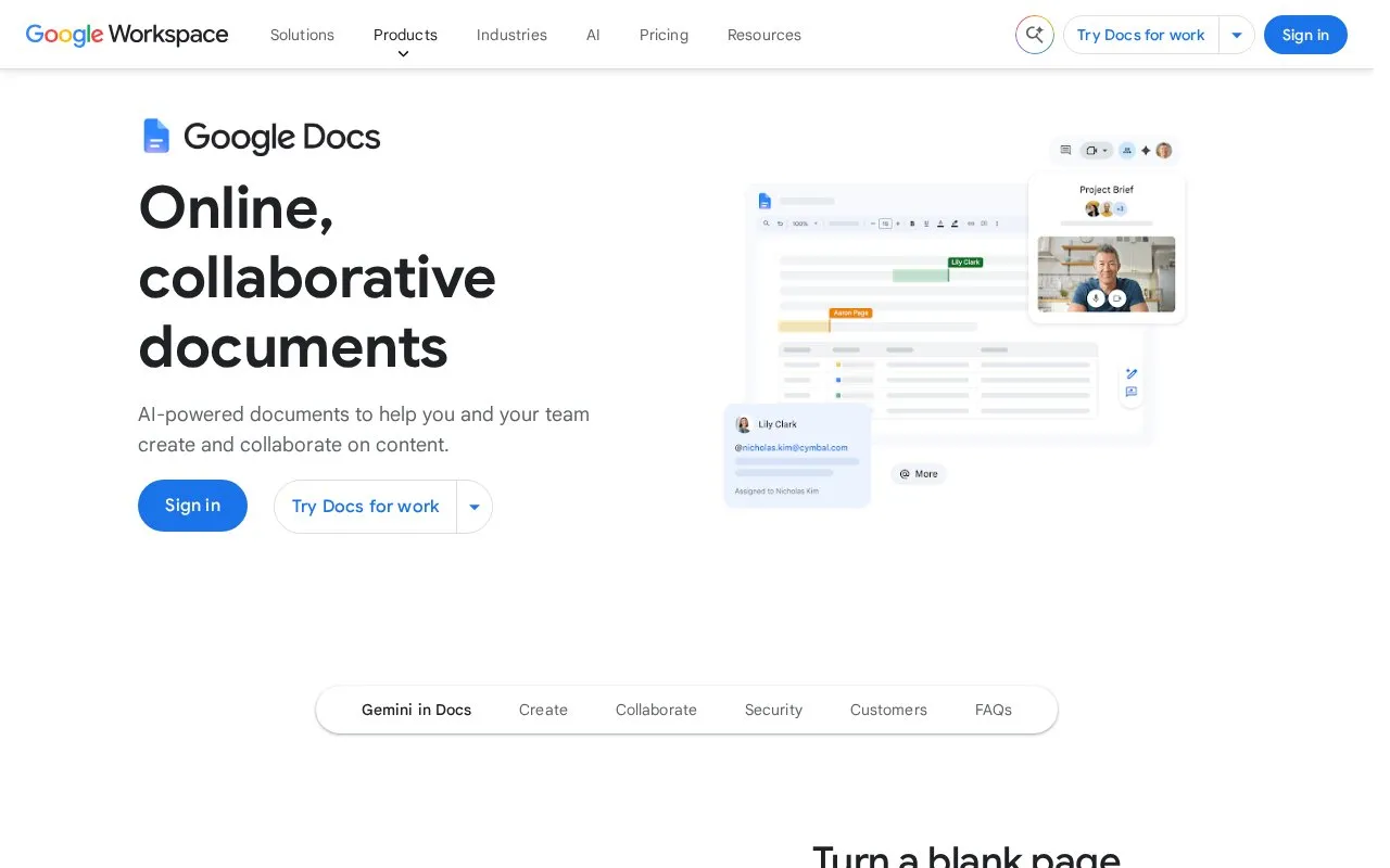 Google Docs homepage screenshot