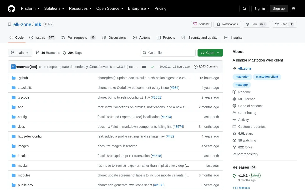 elk homepage screenshot