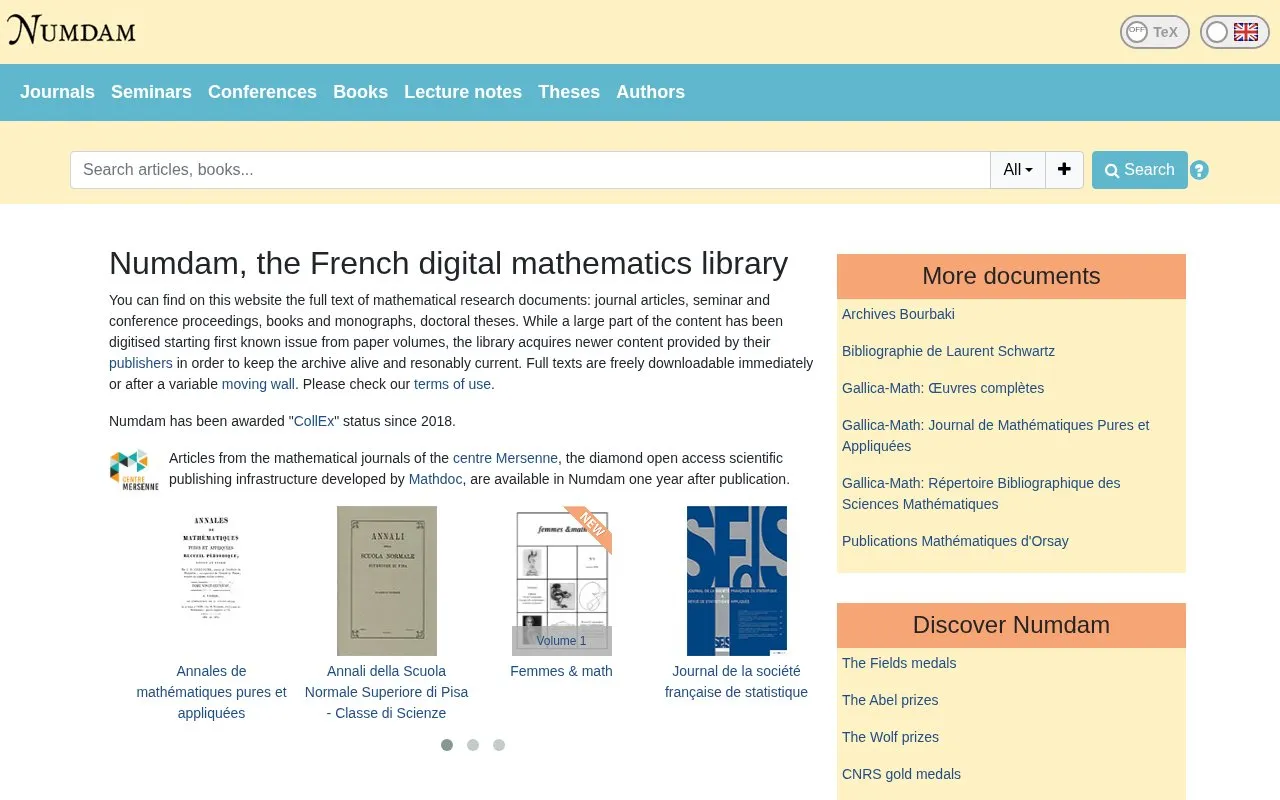 Numdam homepage screenshot