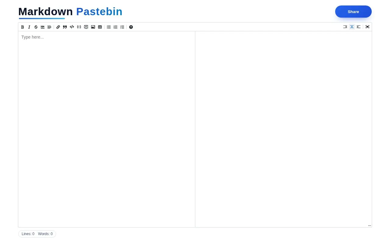 MarkdownPastebin homepage screenshot