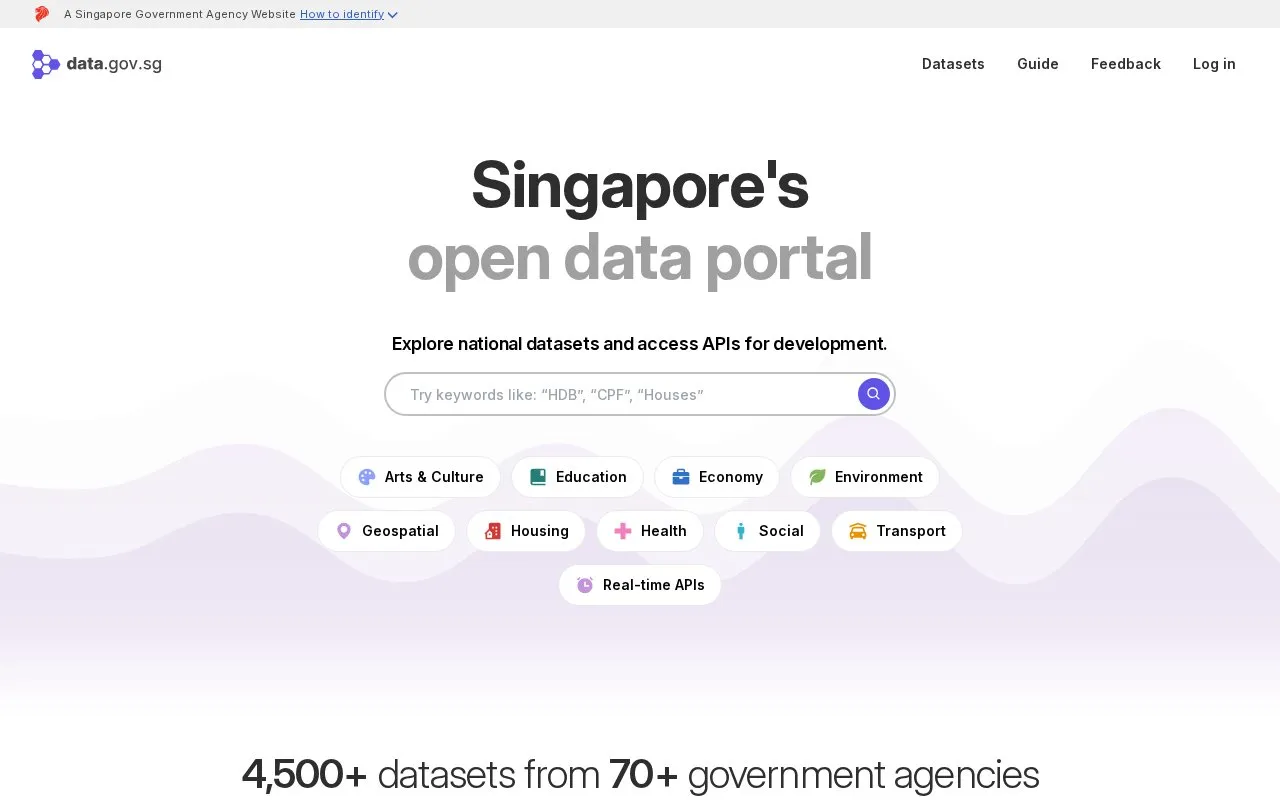 Singapore Open Data homepage screenshot