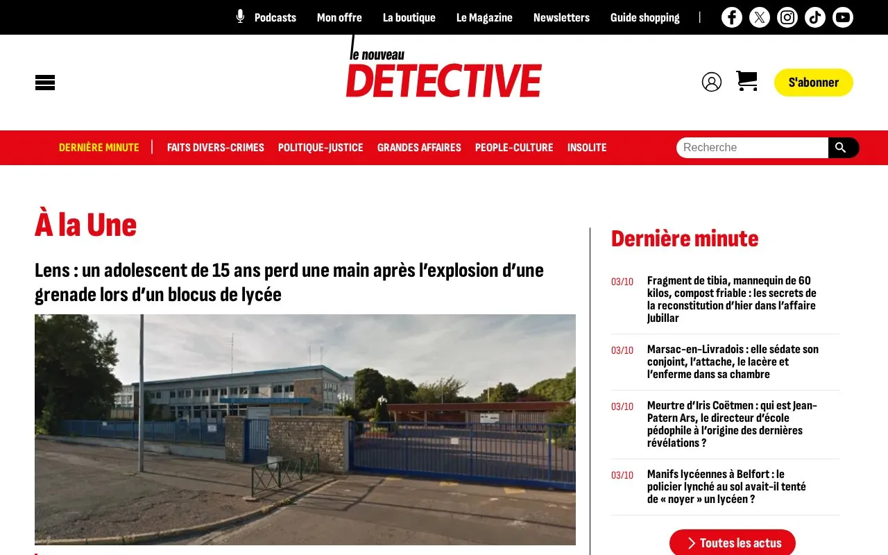 Le Nouveau Détective homepage screenshot