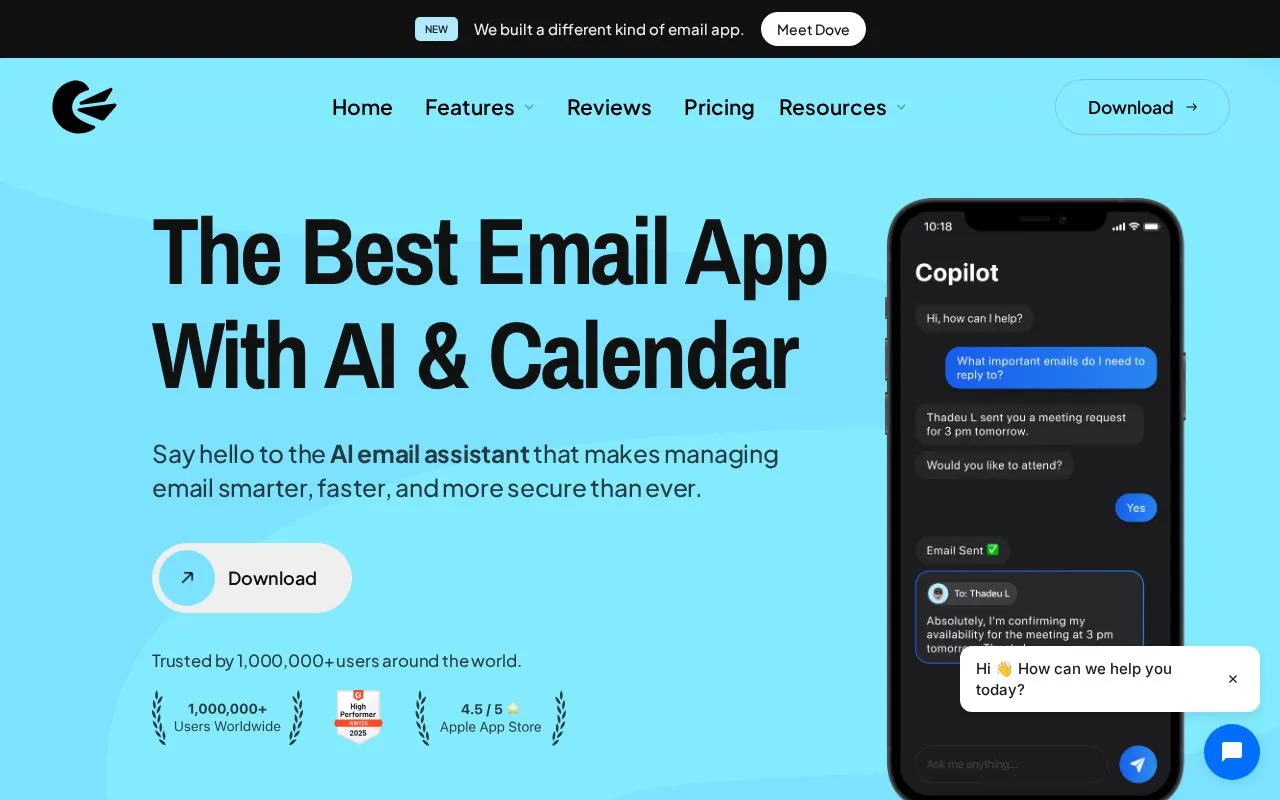 Canary Mail homepage screenshot