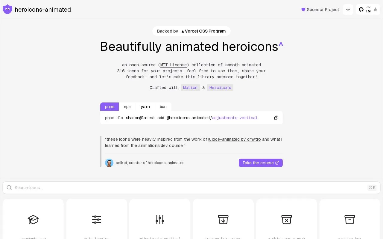 heroicons-animated homepage screenshot