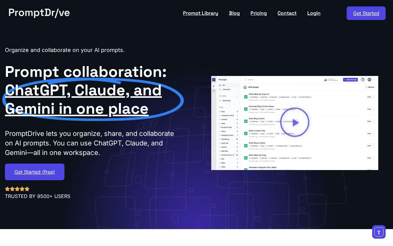 PromptDrive homepage screenshot