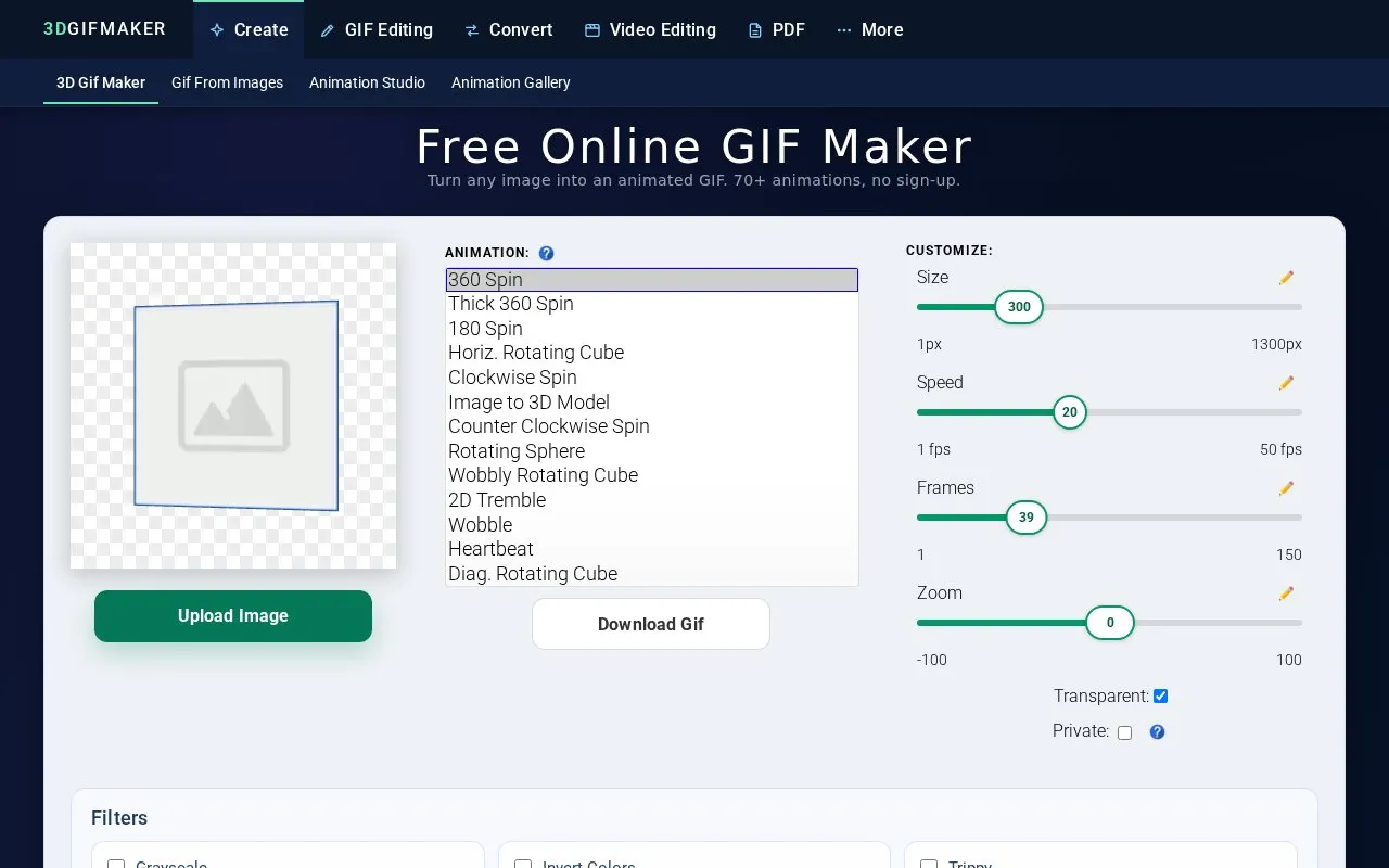 3D Gif Maker homepage screenshot
