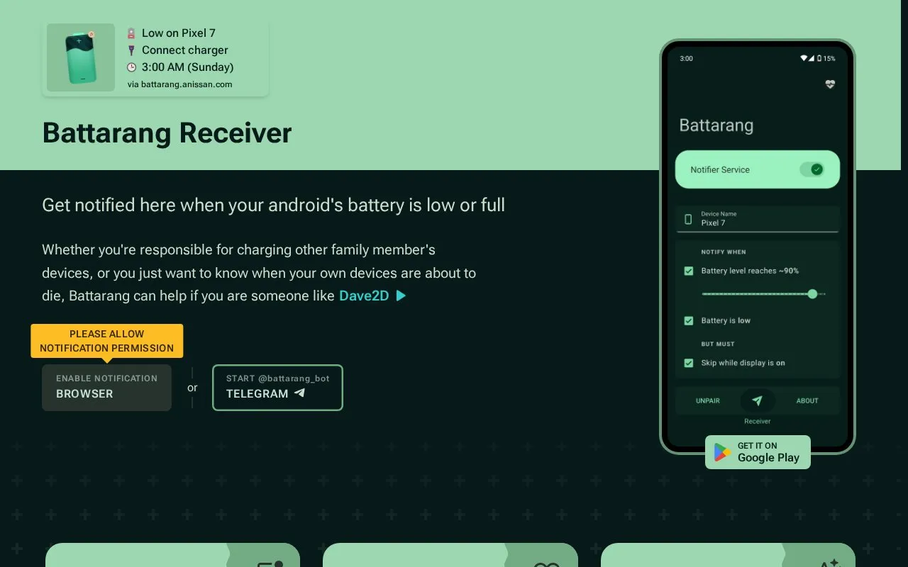 Battarang homepage screenshot