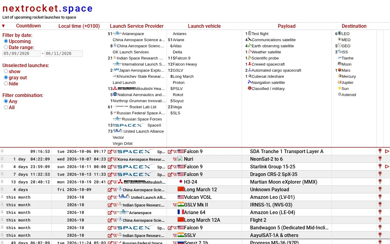 nextrocket.space homepage screenshot