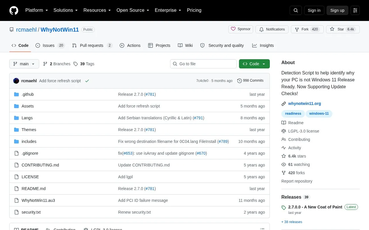WhyNotWin11 homepage screenshot