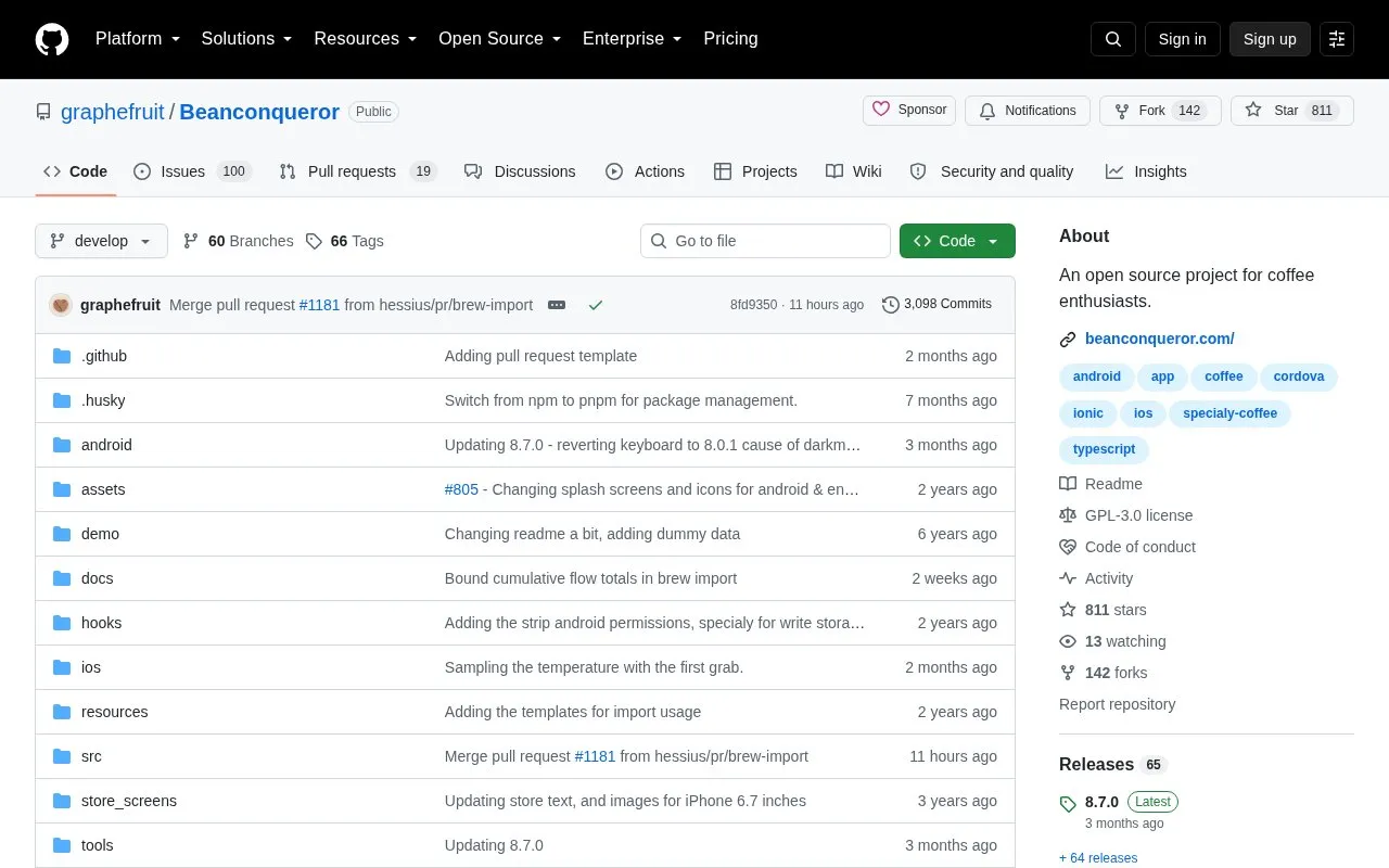 Beanconqueror homepage screenshot