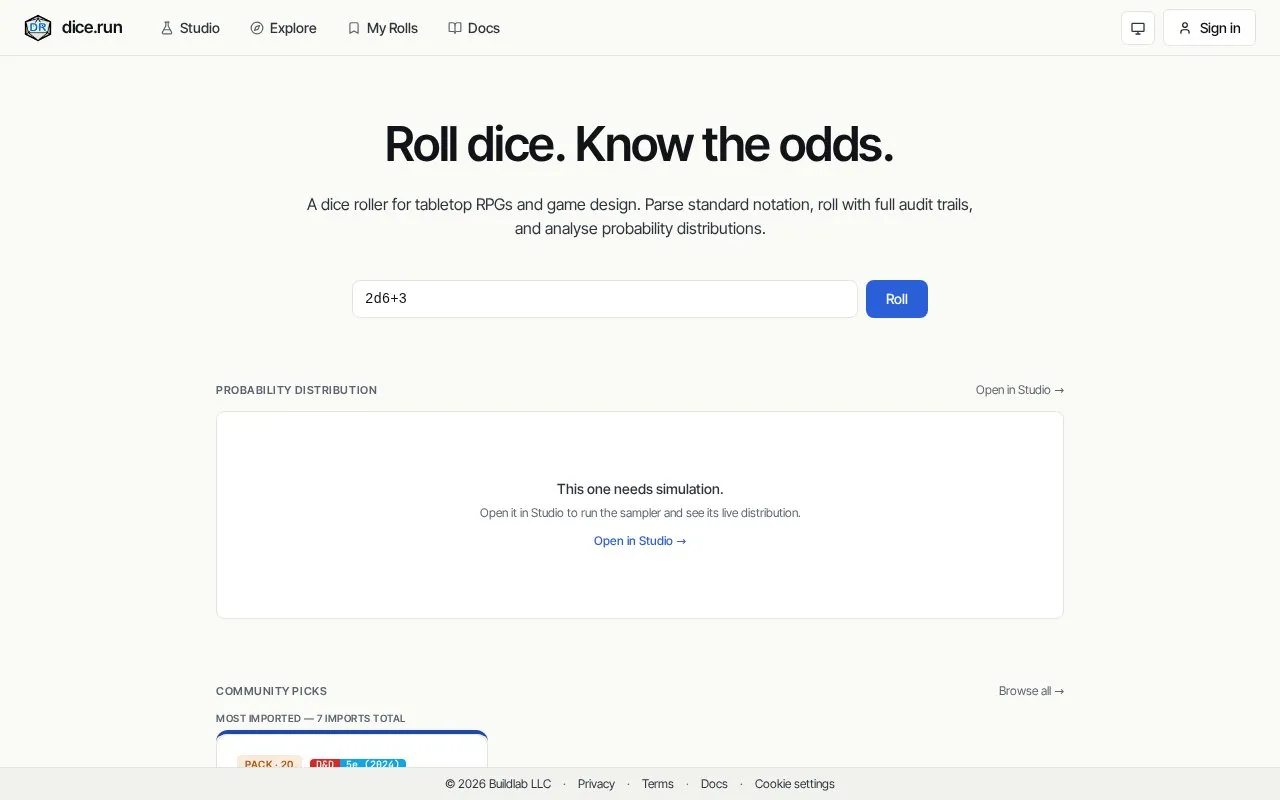 dice.run homepage screenshot
