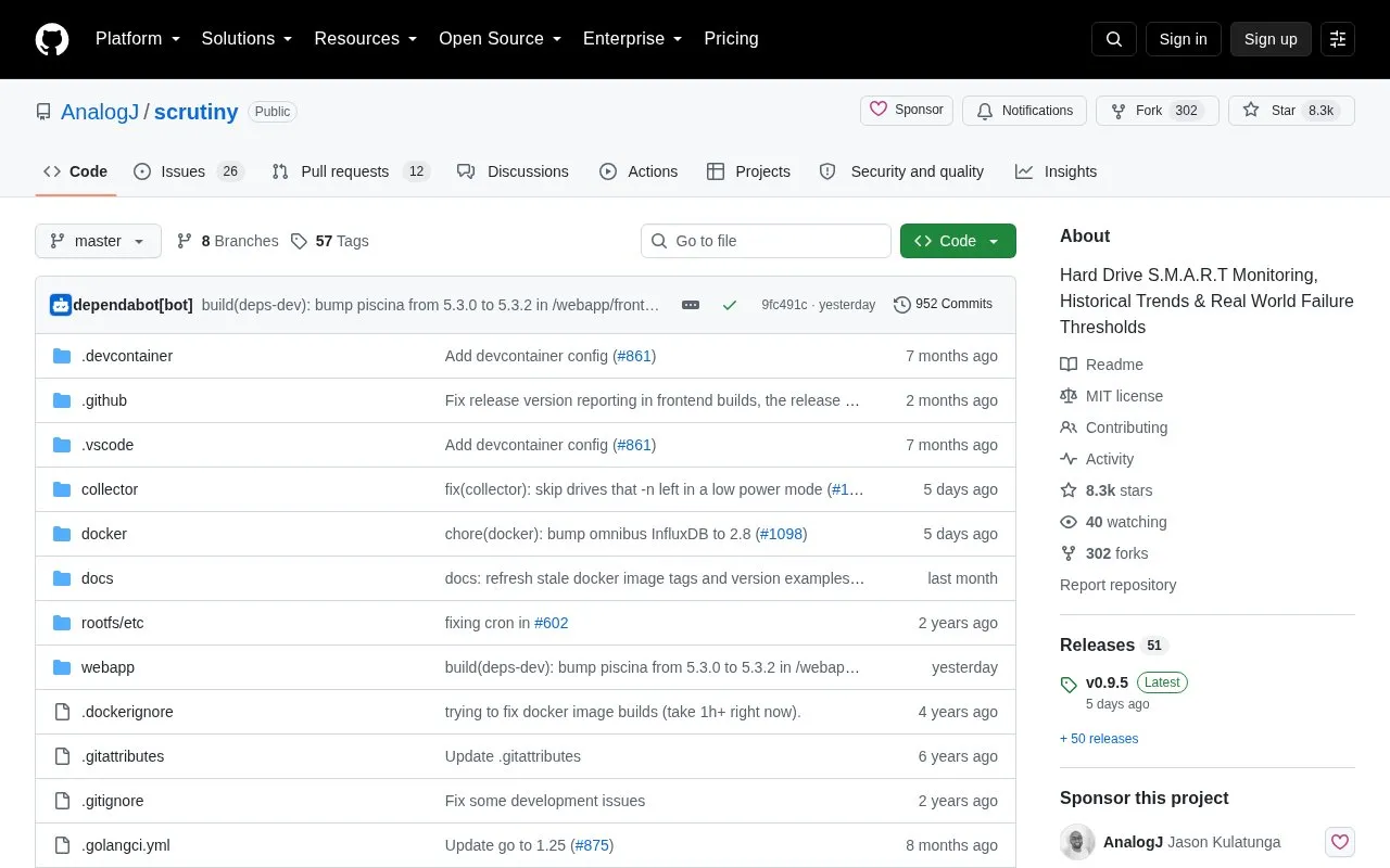 Scrutiny homepage screenshot
