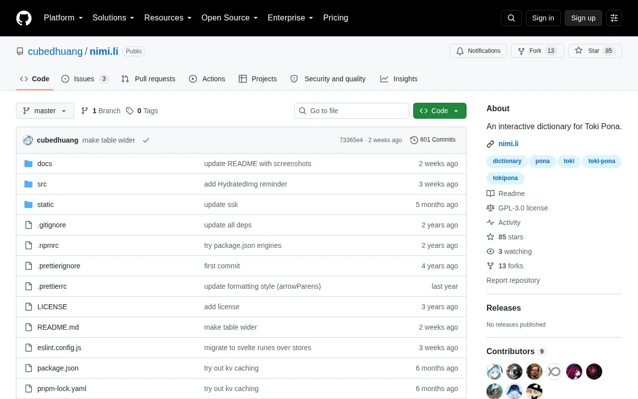 Nimi.li homepage screenshot