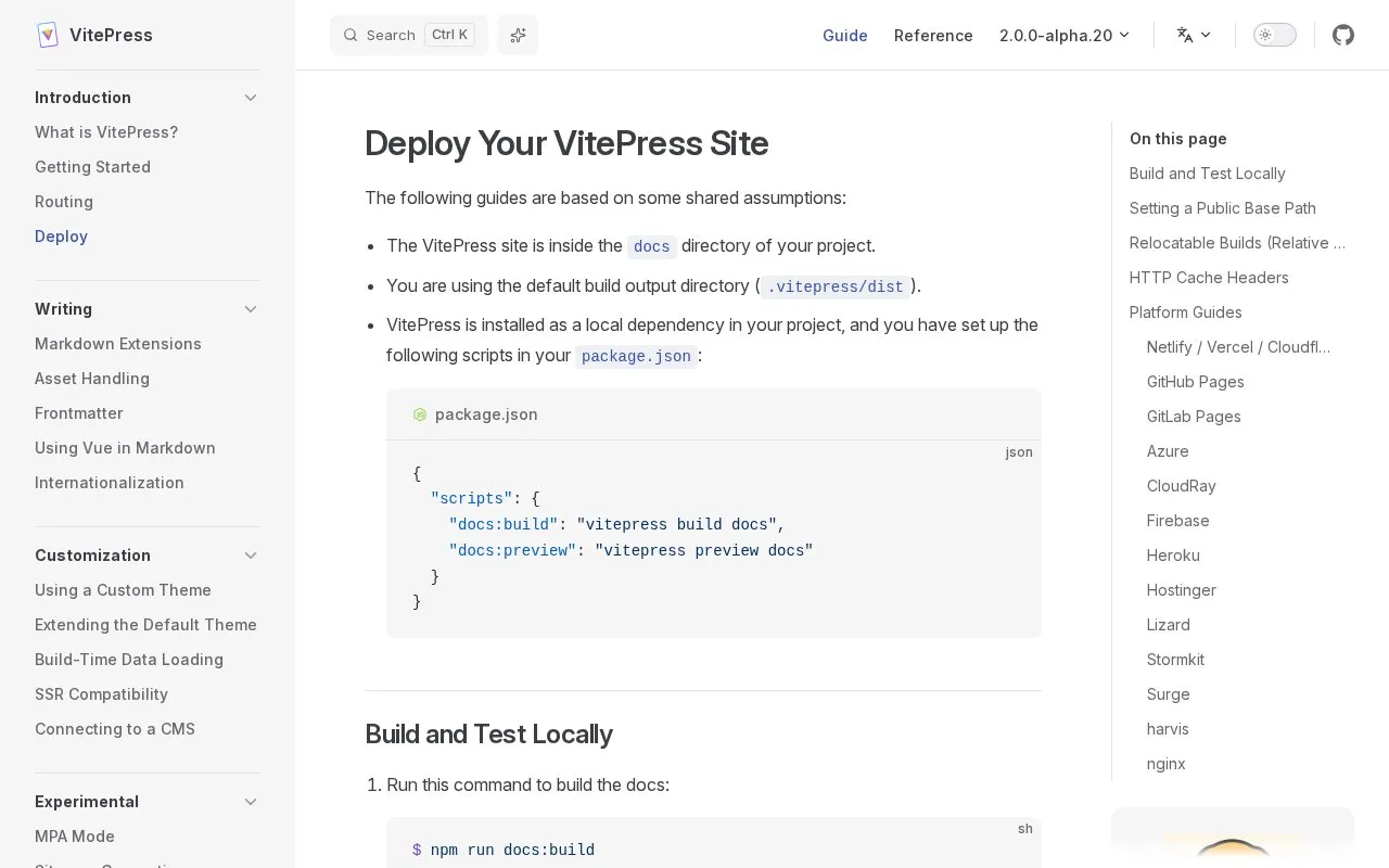 VitePress deployment guide homepage screenshot