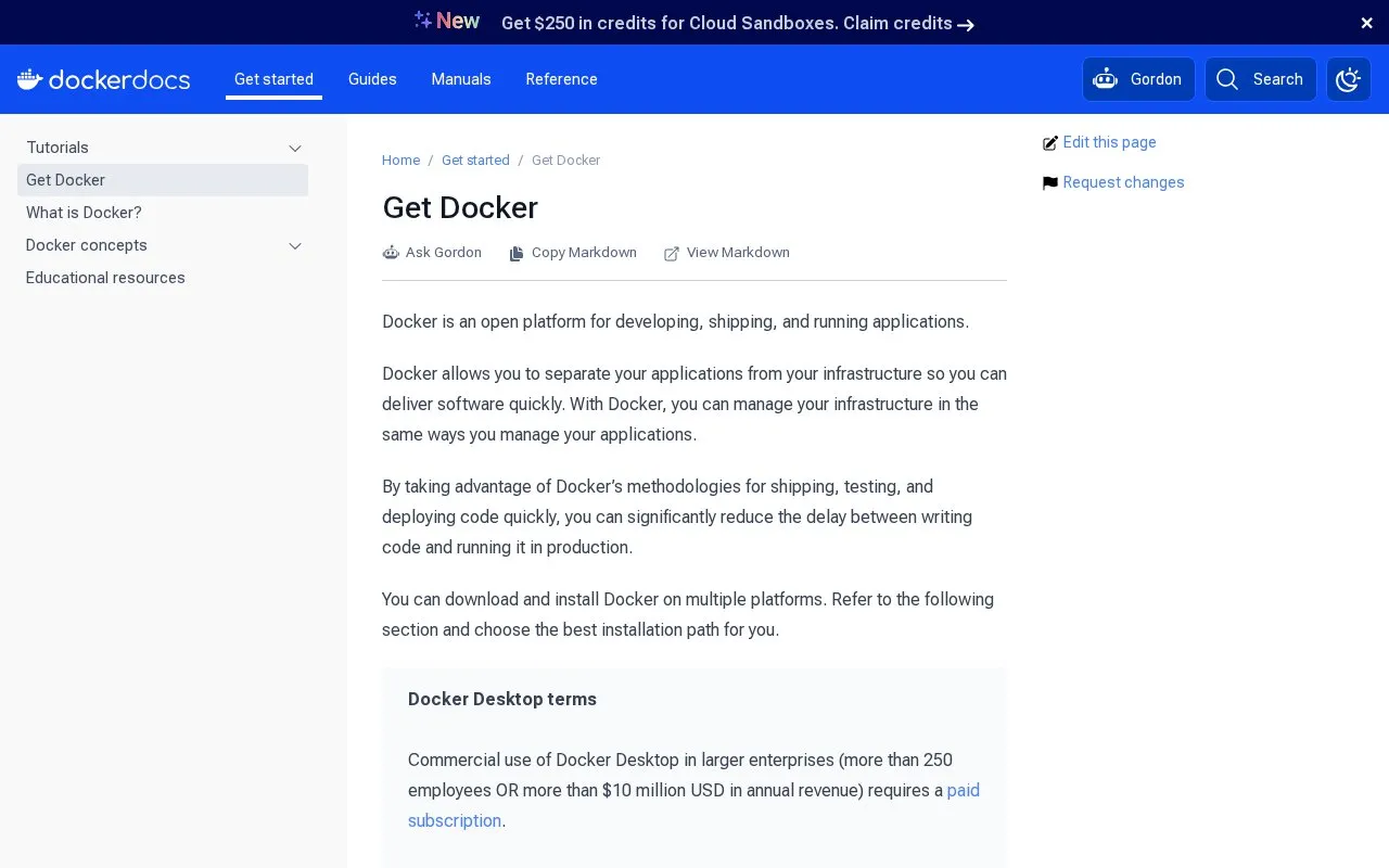 Docker homepage screenshot
