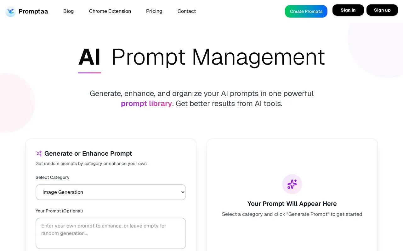 Promptaa homepage screenshot