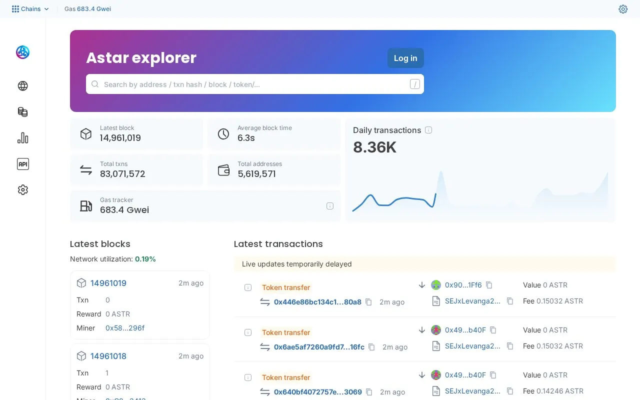 Astar — blockscout homepage screenshot