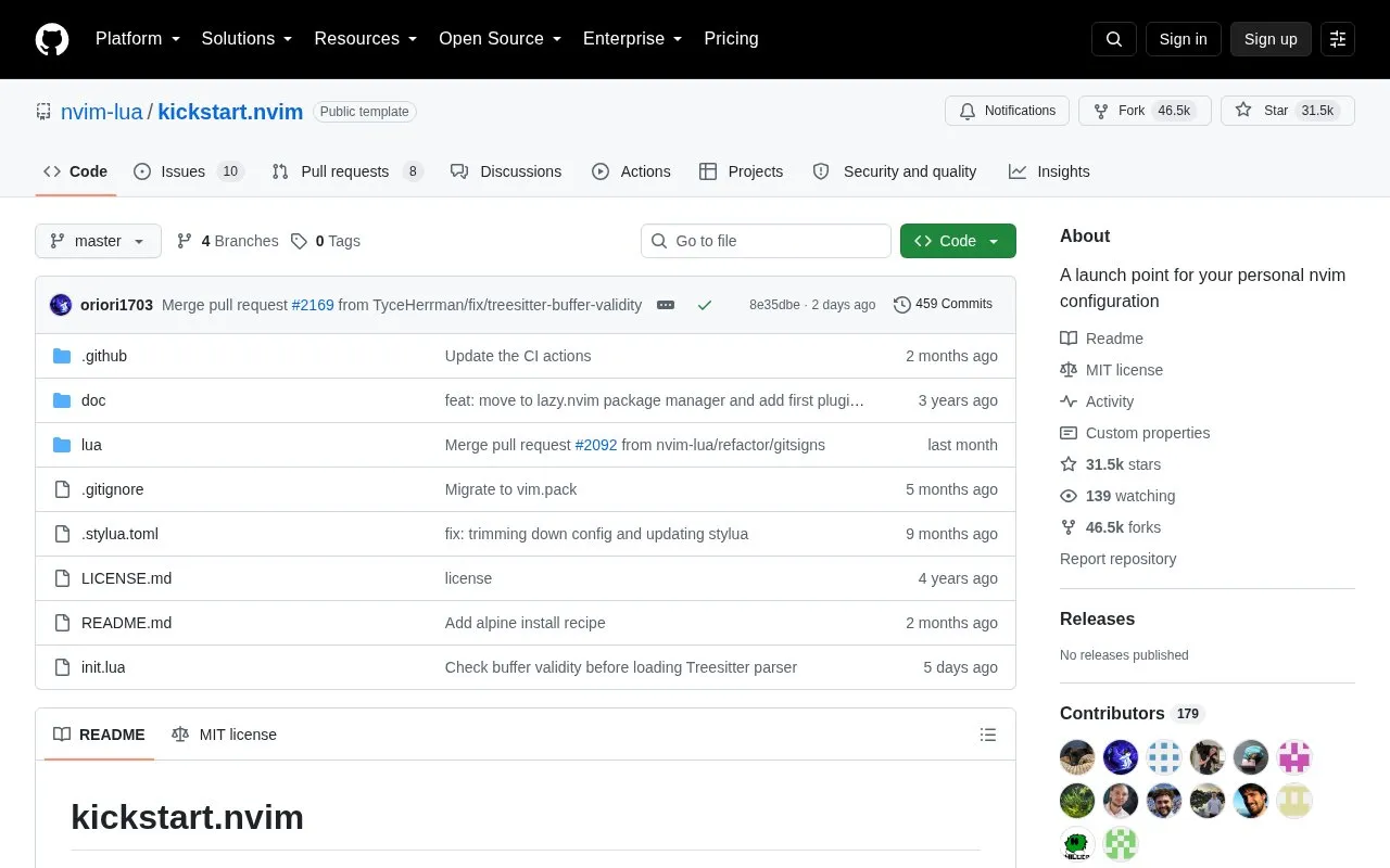 NeoVim Kickstart homepage screenshot