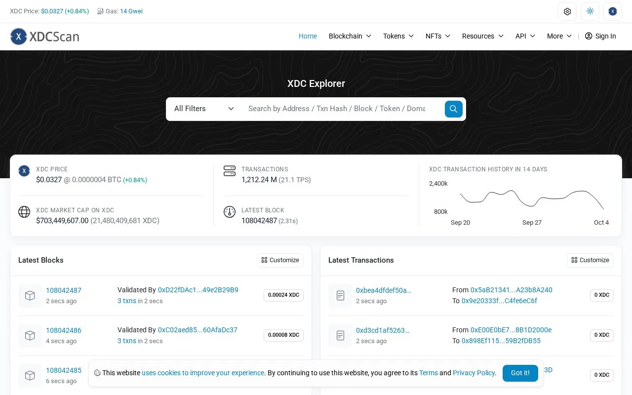XDC Network — xdcscan homepage screenshot