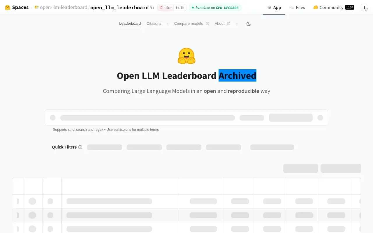 The Hugging Face Open LLM Leaderboard homepage screenshot