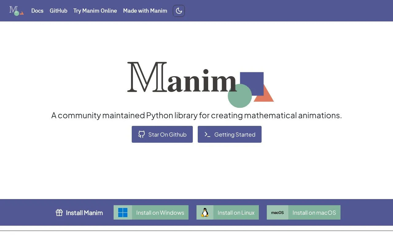 Manim homepage screenshot