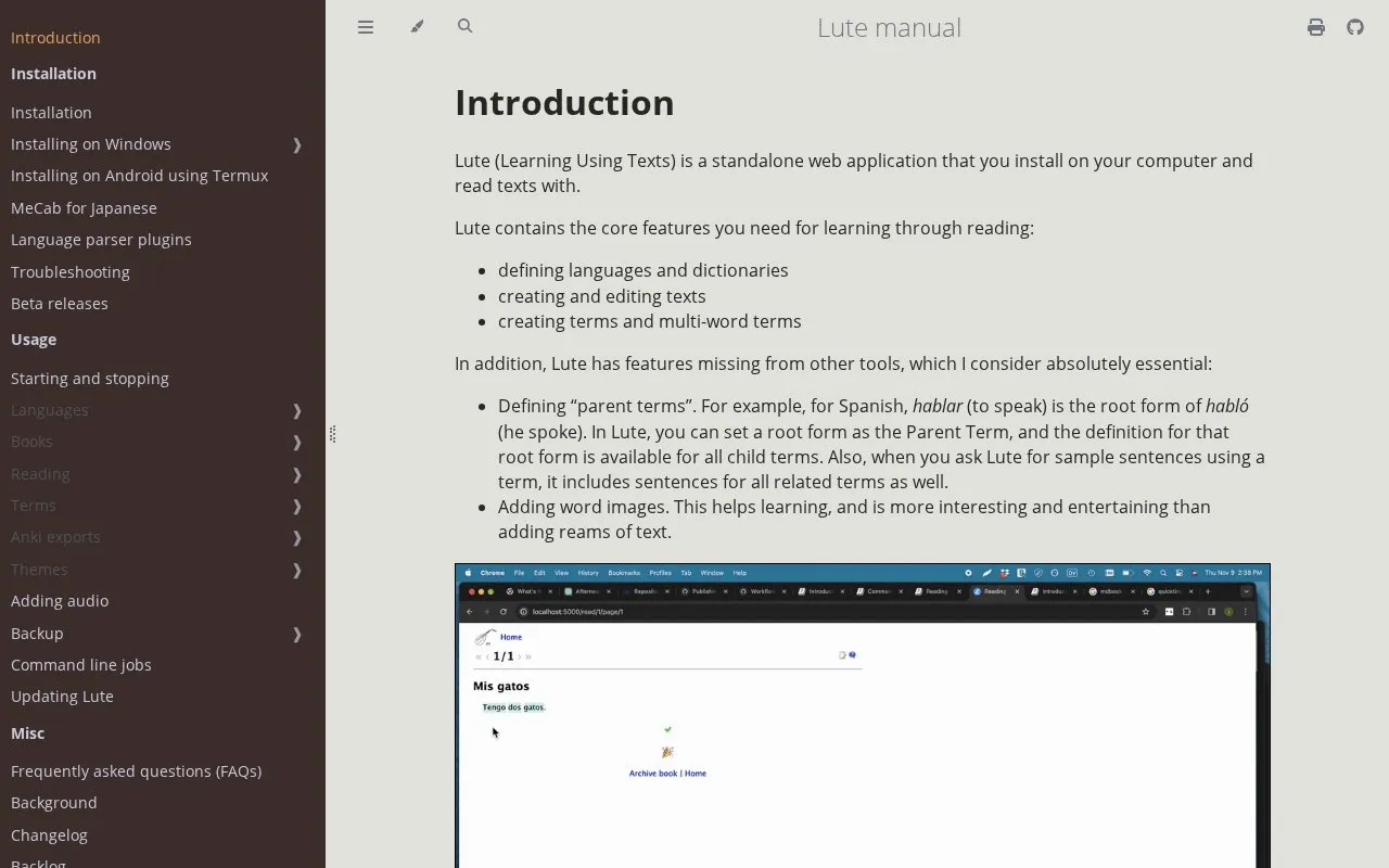 Lute homepage screenshot