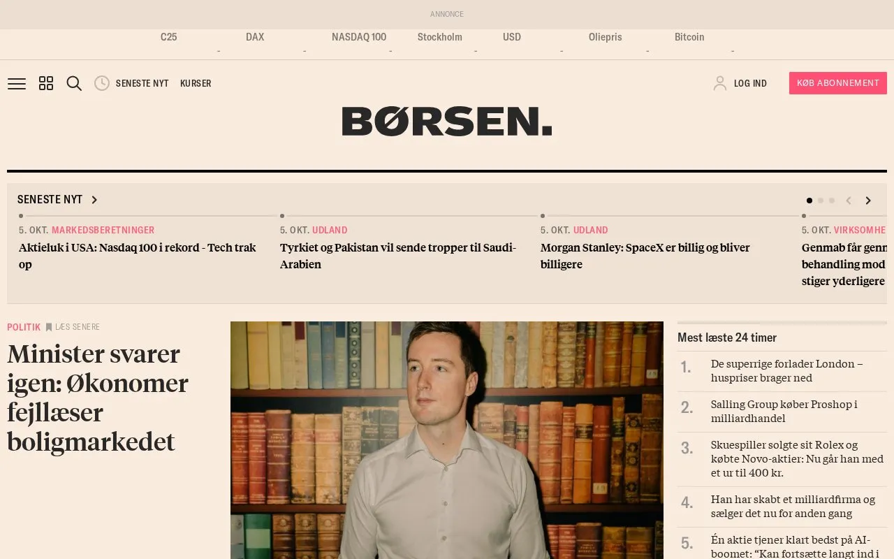 Dagbladet Børsen homepage screenshot