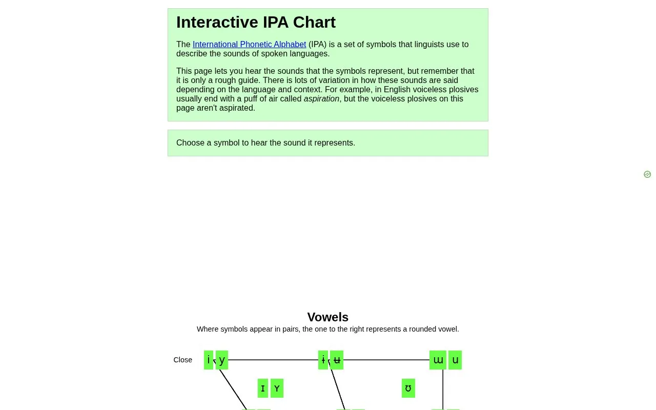 Interactive IPA Chart homepage screenshot