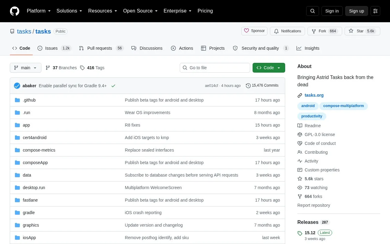 Tasks homepage screenshot