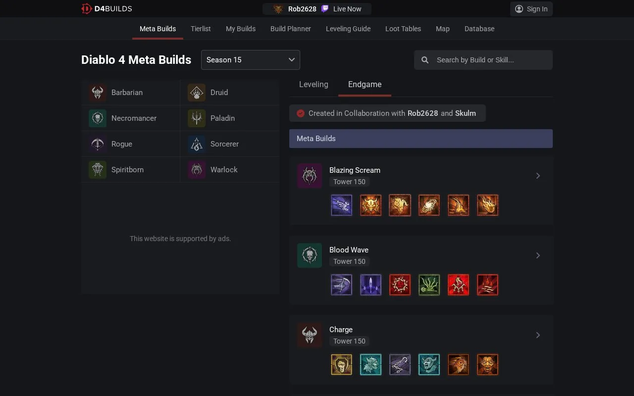 D4Builds homepage screenshot