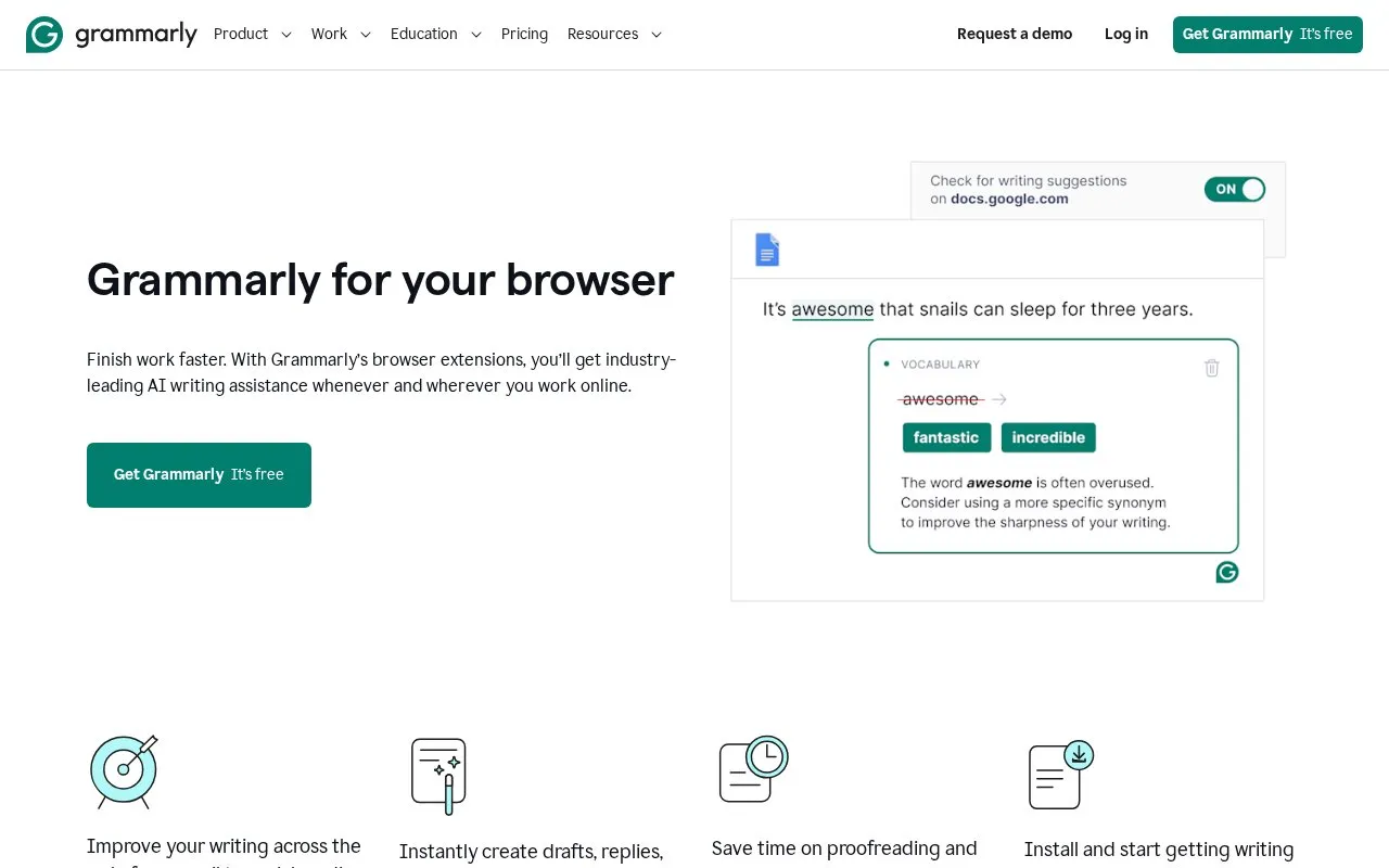 Grammarly Browser Extension homepage screenshot