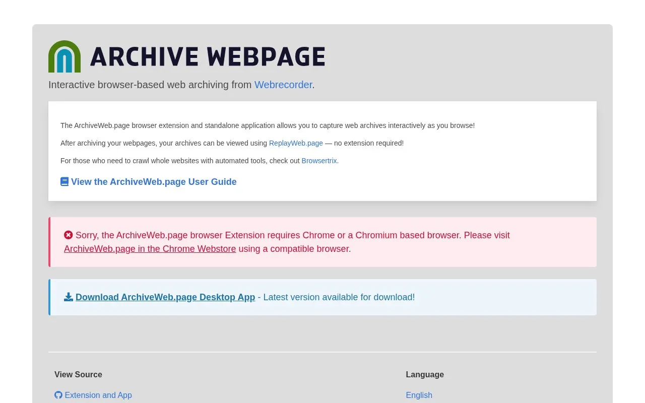 ArchiveWeb.page homepage screenshot