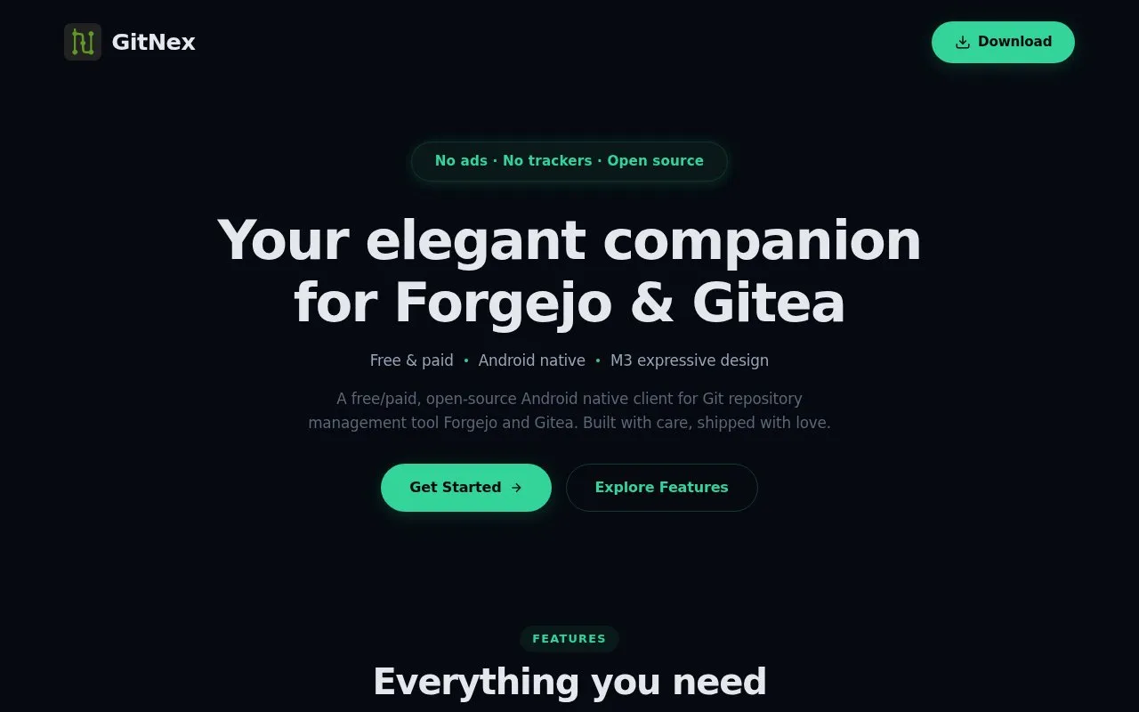 GitNex homepage screenshot