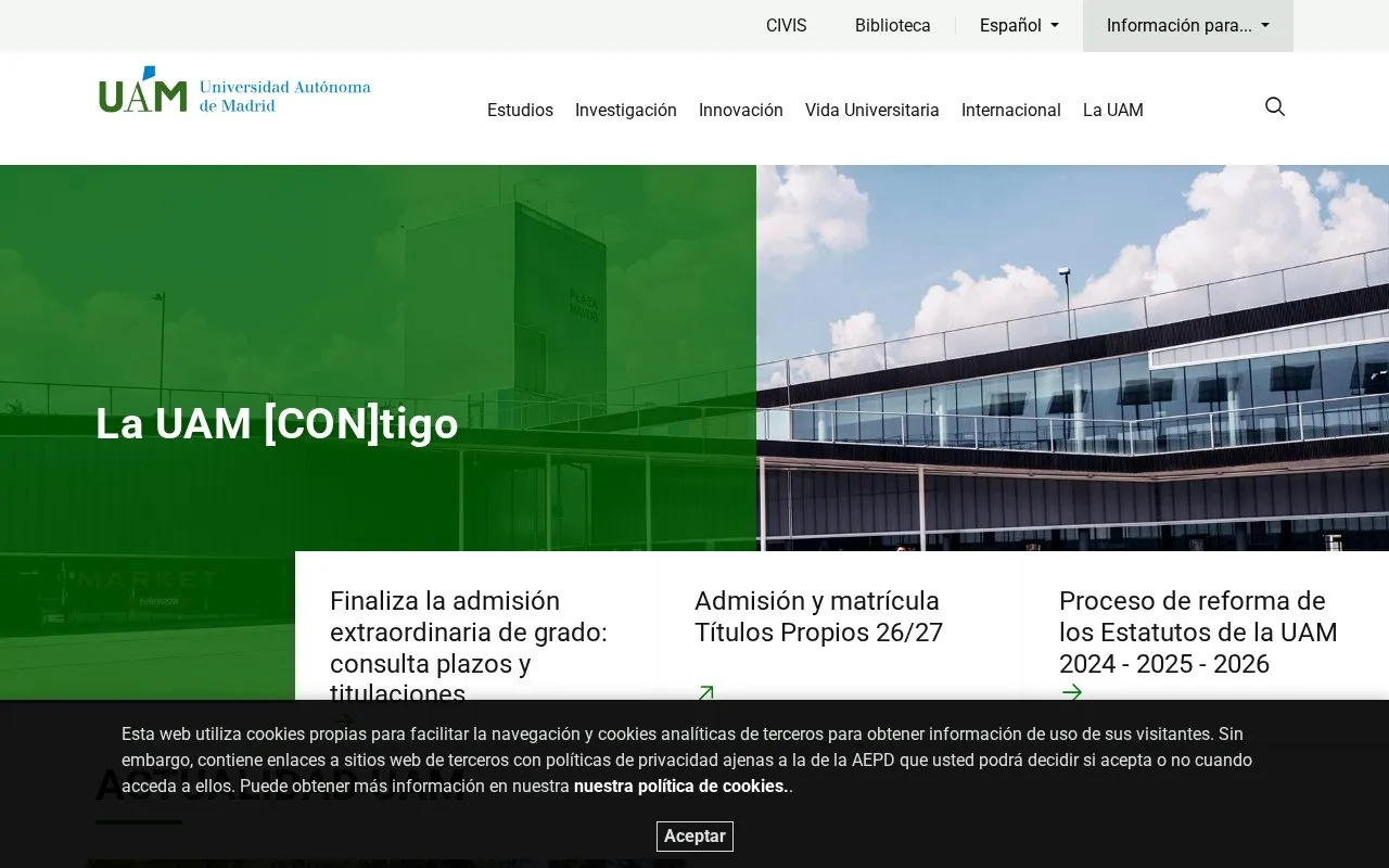 Universidad Autonoma de Madrid homepage screenshot