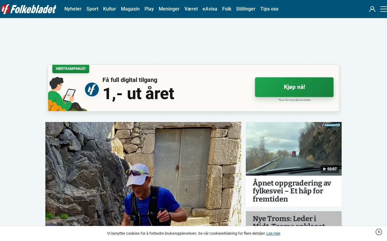 Troms Folkeblad homepage screenshot