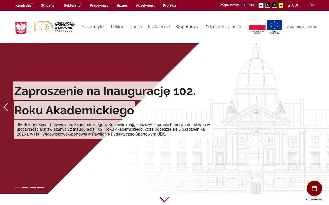 Cracow University of Economics homepage screenshot