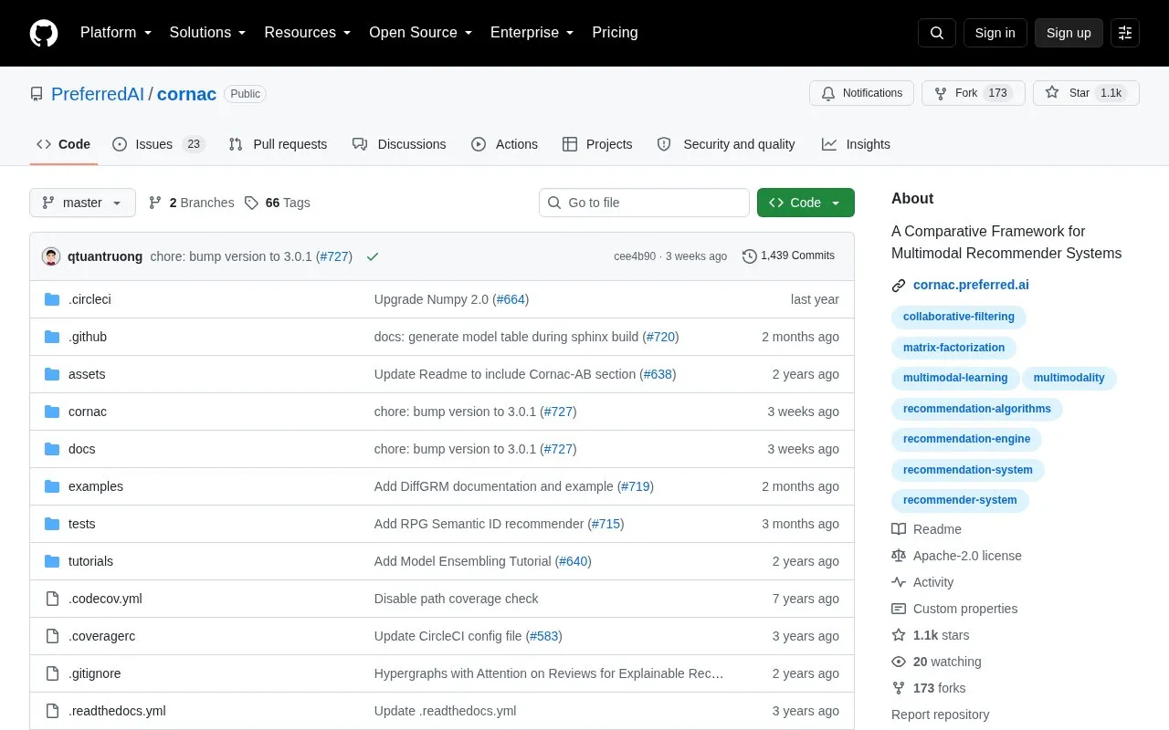 Cornac homepage screenshot