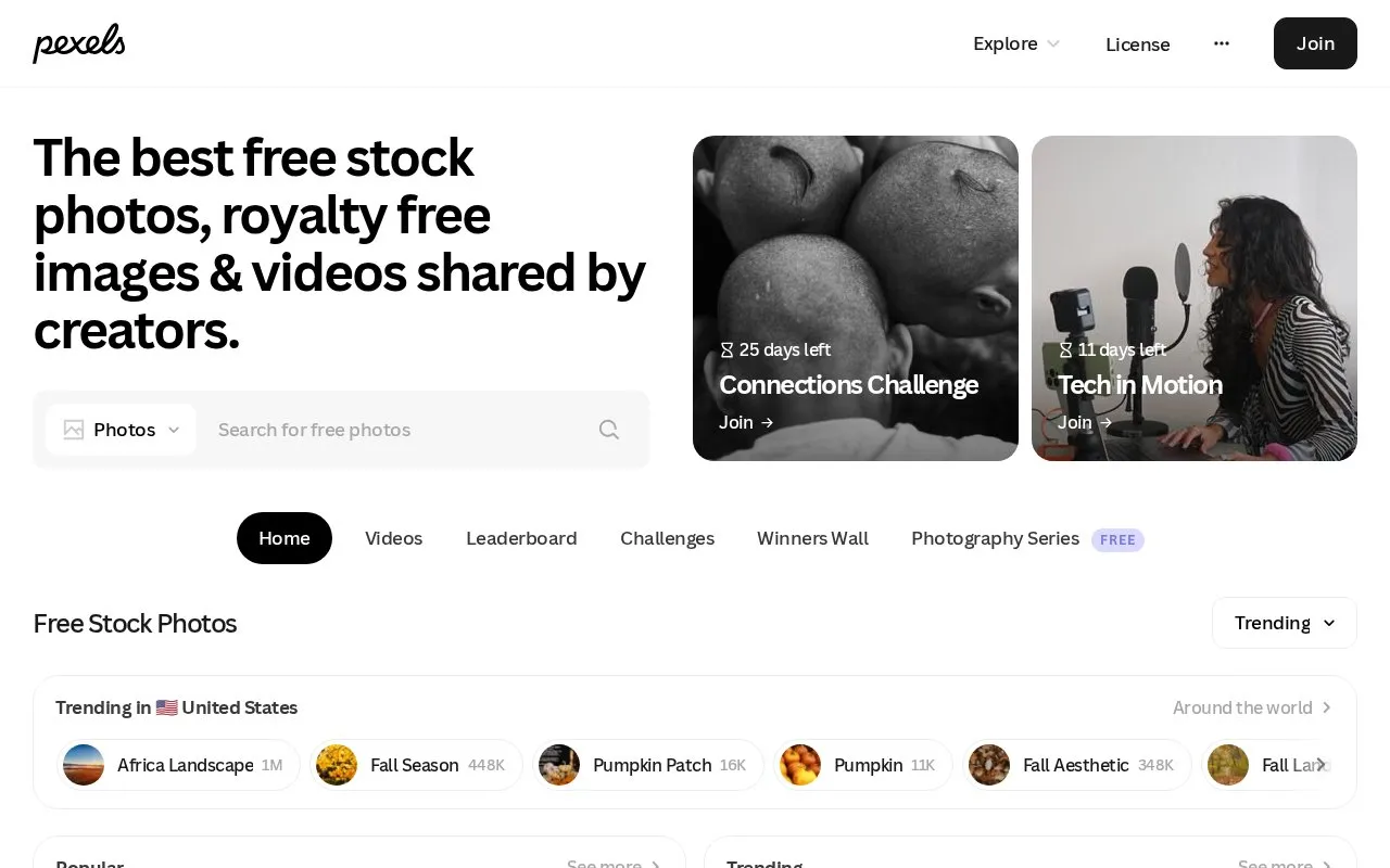 Pexels homepage screenshot