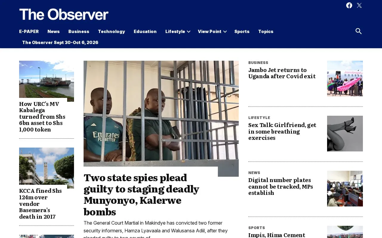 The Observer homepage screenshot