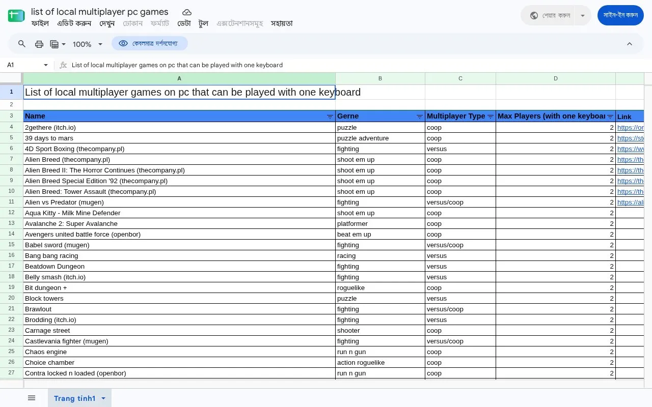Local Multiplayer List homepage screenshot