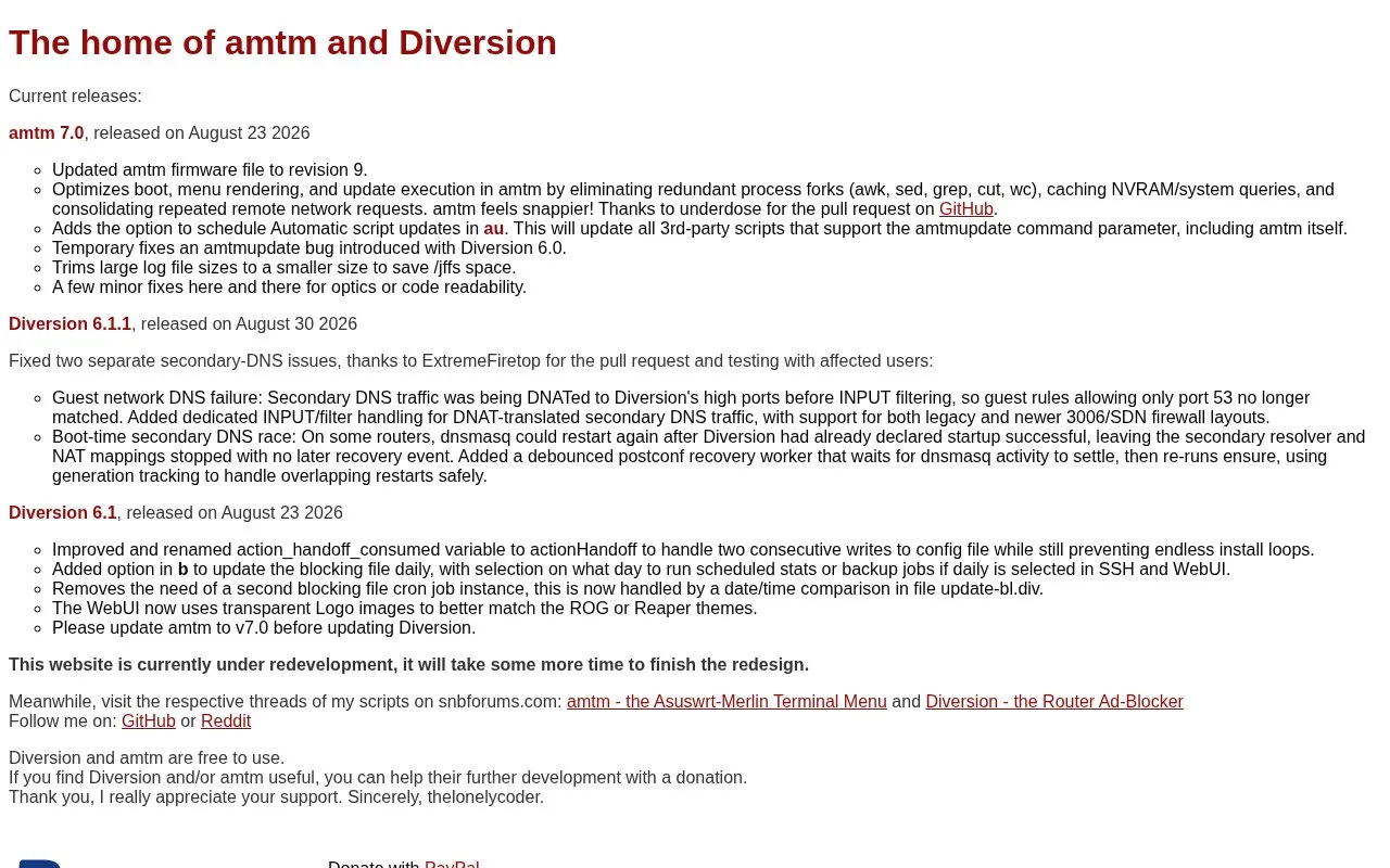 Diversion homepage screenshot