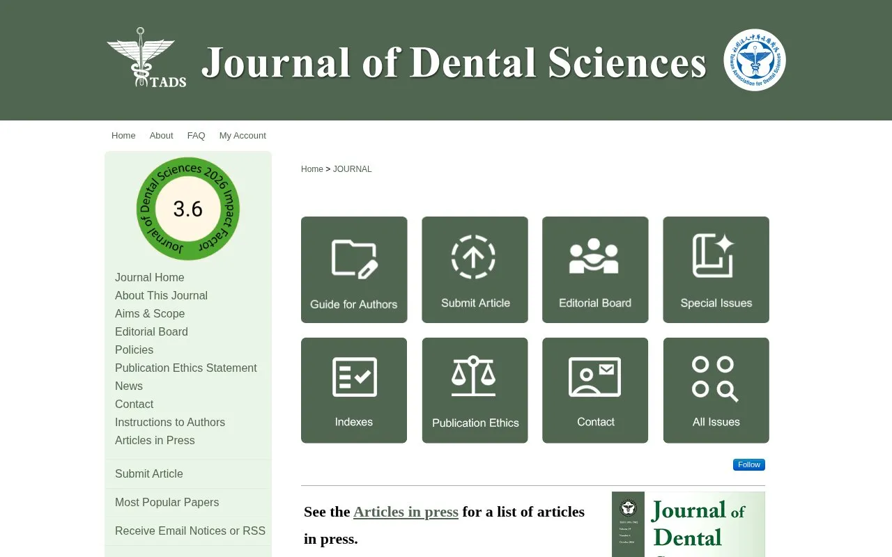 Journal of Dental Sciences homepage screenshot
