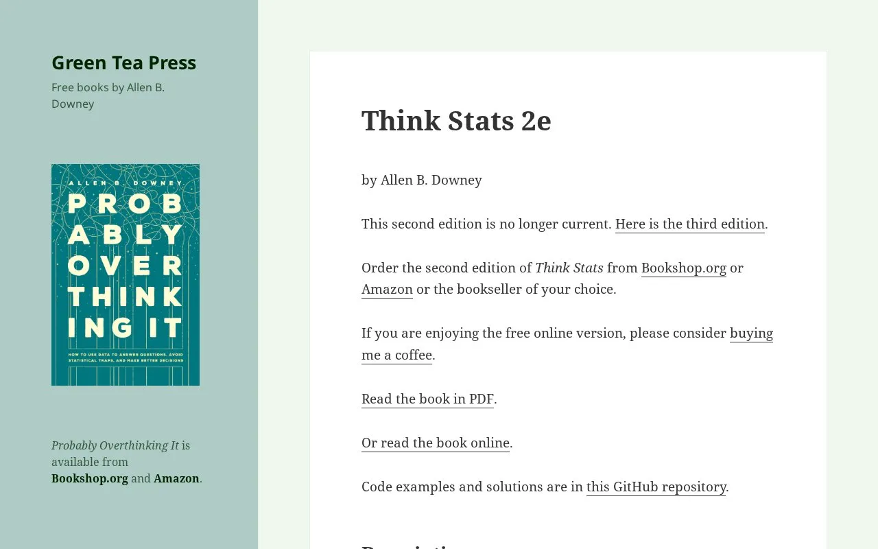 Think Stats: Exploratory Data Analysis in Python by Allen B. Downey homepage screenshot